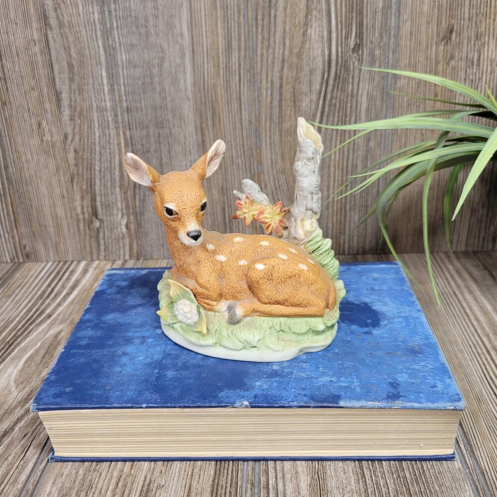 Vintage Homco Spotted Fawn Ceramic Deer Figurine Home Interiors